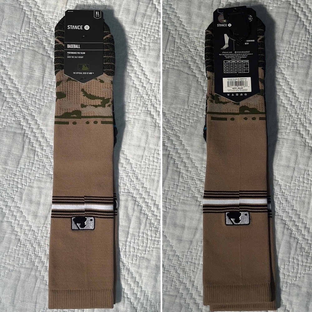 $24 Stance MLB Armed Forces 20 Diamond Pro Baseball Socks XL Feel 360 OTC Brown